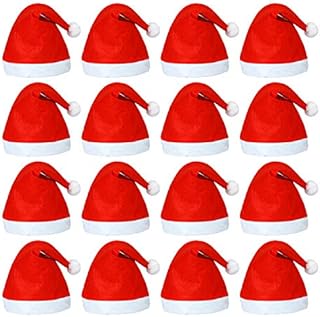 ELCOHO 20 Pack Santa Red Hat Short Plush with White Cuffs Non-Woven Fabric Christmas Hat Santa Hat for Adults (Red)