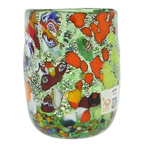 Glass Of Venice Murano Drinking Glass - Millefiori Silver Green