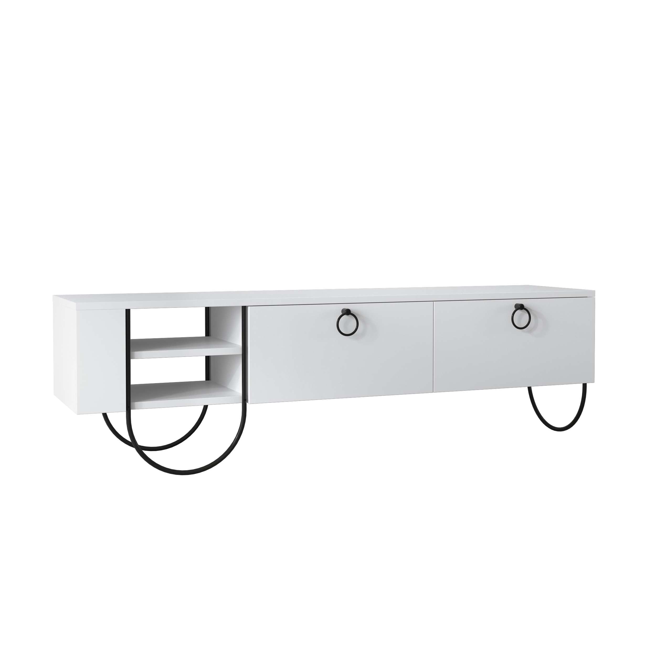 FWStyle Decortie Norfolk Modern TV Unit Multimedia Centre White with Storage TV Cabinet 151cm