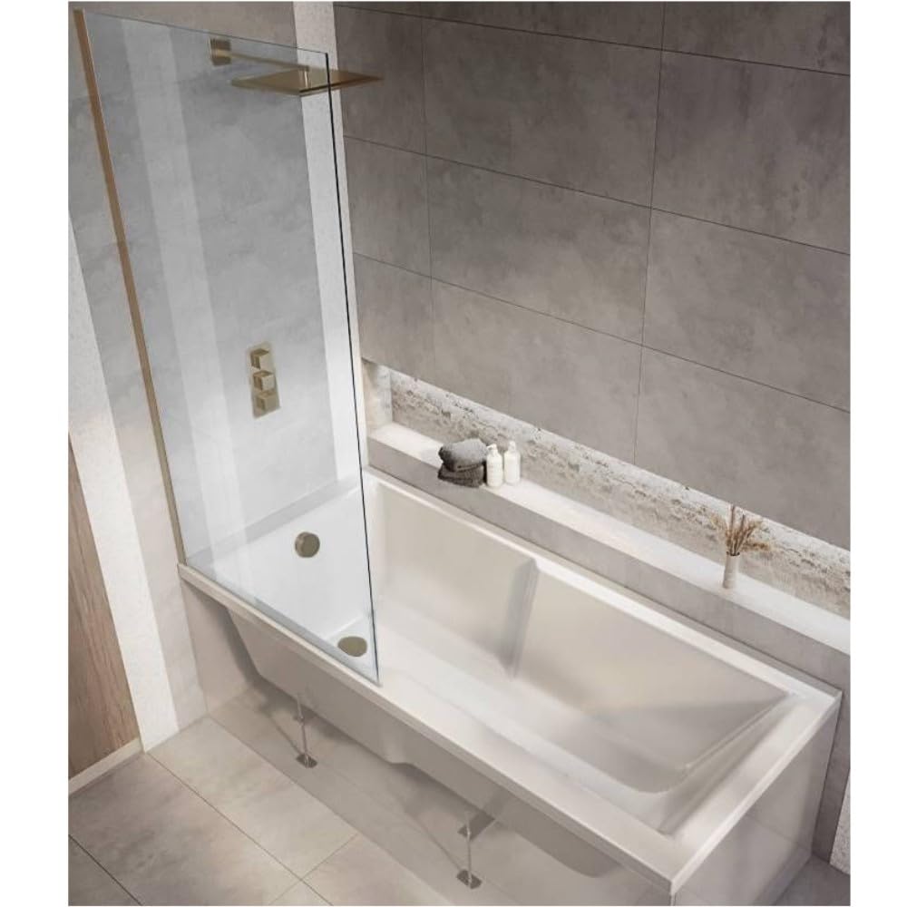 Milano Elswick White 1700mm x 750mm Single Ended Square Shower Bath Copper Screen