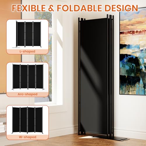 Image of SUNALLY Room Divider 6FT Folding Privacy Screens, 4 Panel Fabric Divider for Room Separation, 88 inch W Freestanding Portable Wall Dividers Screen for Home Dorm Studio Office, Black