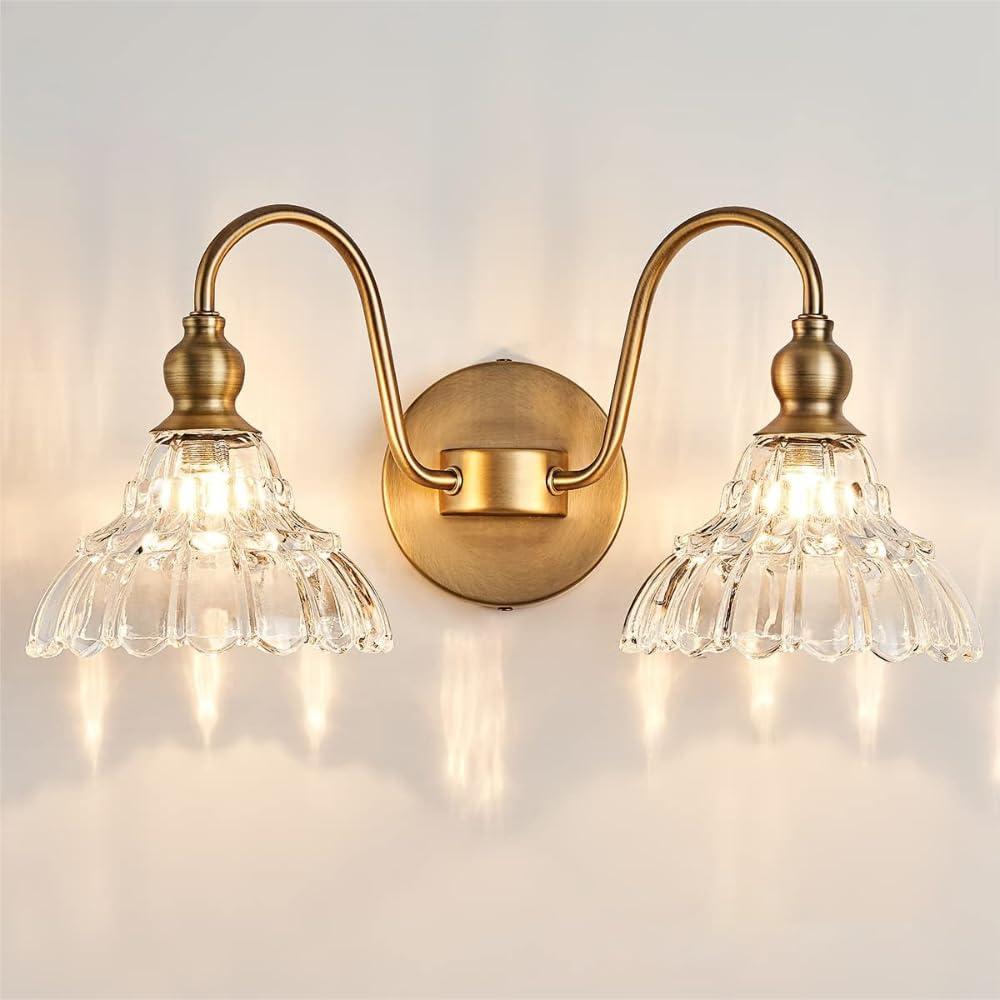 XINYASEE Aplique Pared Cristal Interior, G9 Lámpara Cuarto de baño de Pared Decorativos, Lámpara Iluminación de Lujo para Sala de Estar, Dormitorio, Hotel (Oro, Doble cabeza)