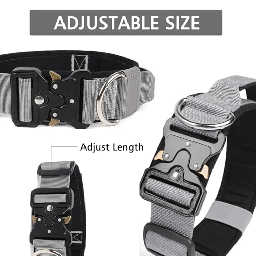 Ledeak Taktisches Hundehalsband mit Griff, Verstellbares Anti Zieh Breites Hunde Halsband Gepolstert, Dog Collar mit Metallschnalle erziehungshalsband für Hunde (Silber, XL)