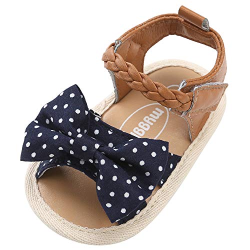 COSANKIM Infant Baby Girls Summer Sandals with Flower Soft Sole Newborn Toddler First Walker Crib Dress Shoes?11cm, 0-6 Months Infant, 03 Navy Baby Sandals