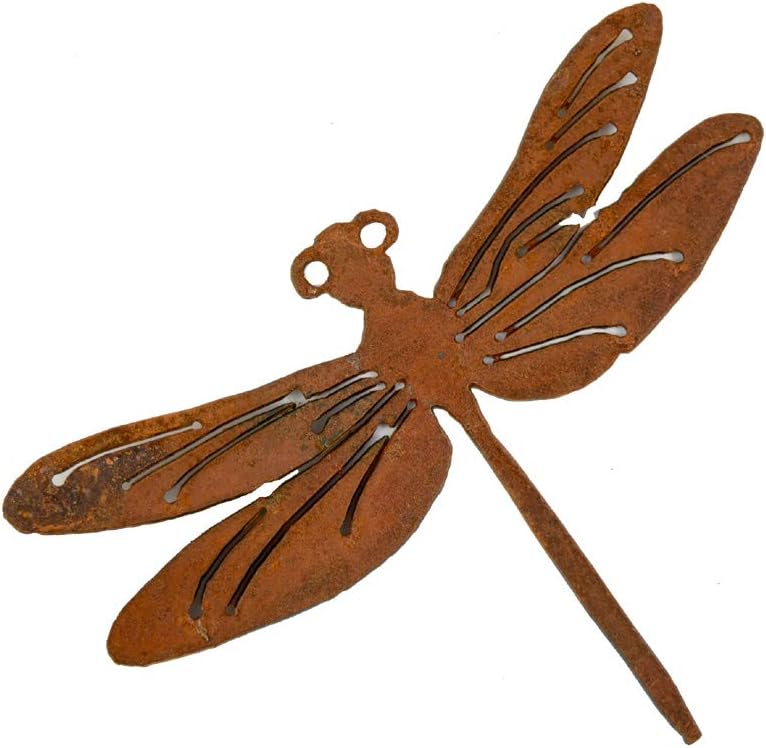 Modern Artisans American Made Rust Metal Outdoor Wall Dragonflies - 8" Wingspan, Set of 3