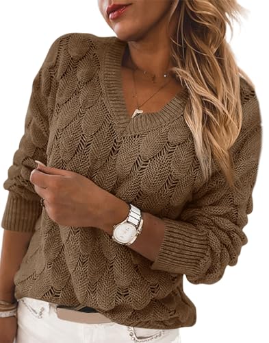 Image of Women's V Neck Long Sleeve Pullover Sweater Lightweight Knit Sweaters Novelty Sweaters
