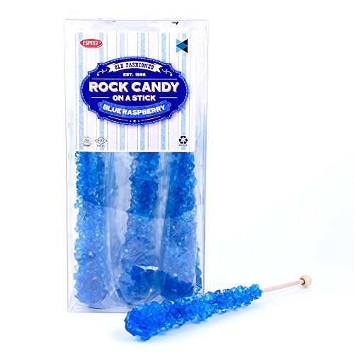 Extra Large Rock Candy Sticks: 12 Blue Rock Candy Sticks - Blue Raspberry - Individually Wrapped for Weddings, Bridal Showers, Candy Buffet, Party Favors, Old Fashioned Espeez Bulk Candy on a Stick