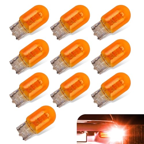 Merdege 10 PCS Automotive Brake Light Bulbs, Turn Signal Light, T20 Daytime Running Light Replacement, Universal for Cars (Yellow #Monofilament)