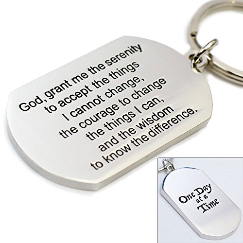 One Day at A Time - Serenity Prayer Keychain - Addiction Recovery Gift - Celebrate Sobriety with AA or Other 12-Step Programs - Medallion for Zipper Pull