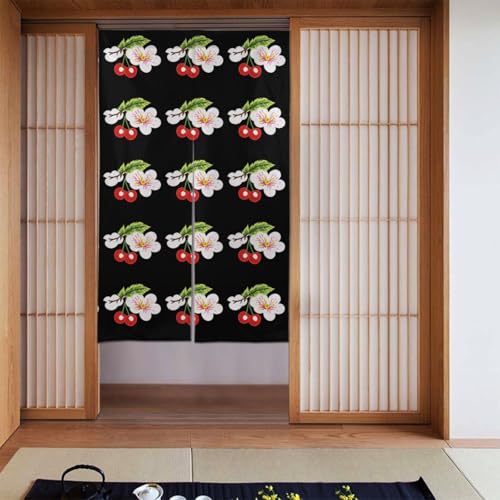 YYHHAOFA Cortina de puerta con patrón de flores y cerezas, protección de privacidad, adecuada para cocina, baño, habitación, 86 x 142 cm