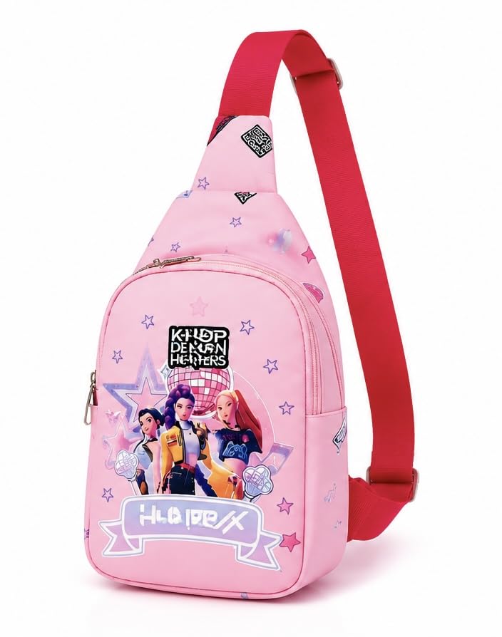 the little emporio Colorful K Pop Fantasy Print Chest Bag for Daily Travel & Outdoor Activities | Water-Resistant Faux Leather Crossbody Sling Bag with Adjustable Strap & Compact Storage | Pink (Pink)-picture-30