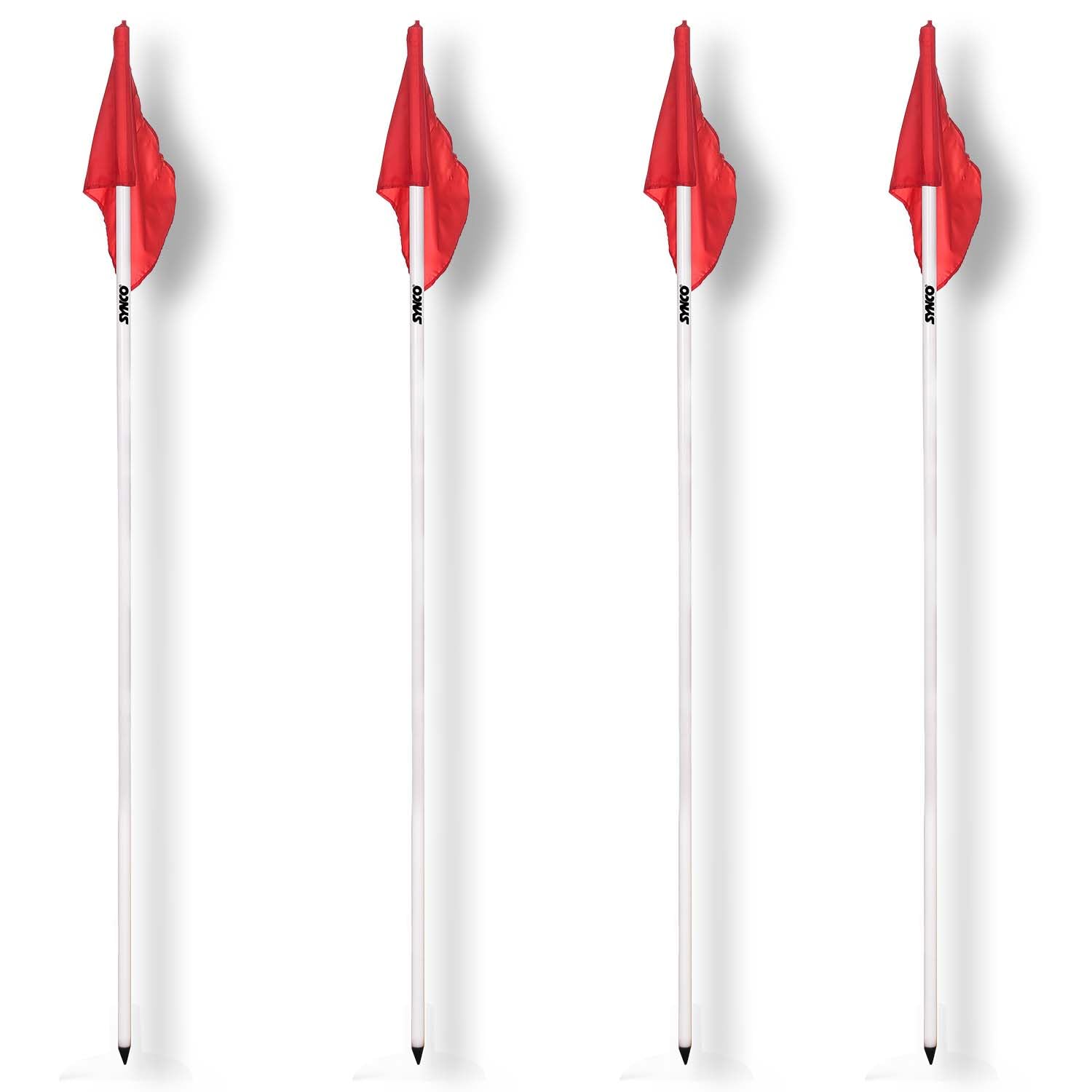 SYNCO Slalom Poles Set Plastic with Flag | Corner Pole with Red Flag | Football Field Agility Poles with Spike for Training, Ground Marking, Fitness Drills | Size -5.5 ft x 25 mm (Set of 4 Poles)