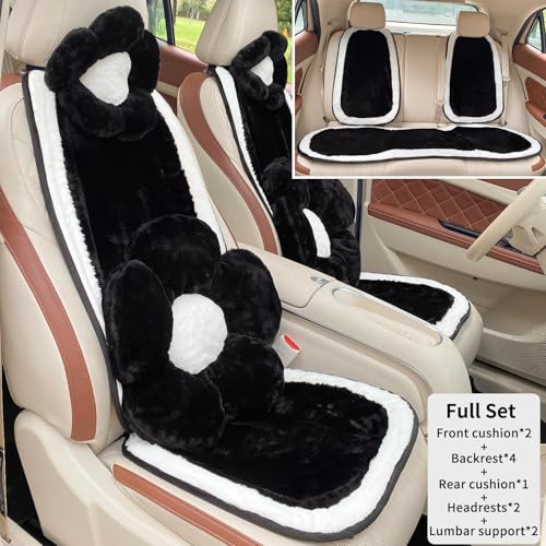 Image of Cute Plush Car Seat Cover Full Set for Cars, Trucks, Suvs, and Vans; Car Chair Cover and Car Accessories for Women, Including Car Seat Cushions,11-Piece Set