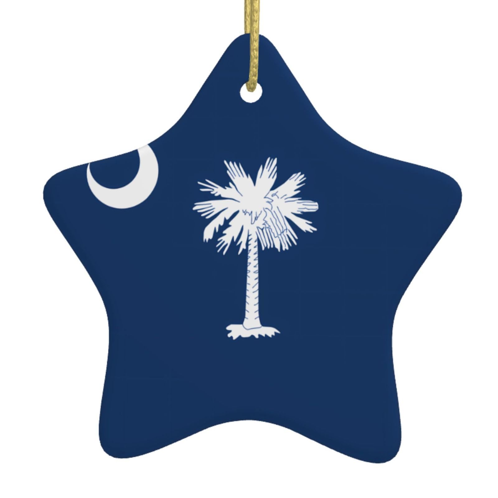 South Carolina Flag Christmas Ceramic Star Pendant with Punched Holes and Gold Wire Rope, Christmas Tree Home Decoration