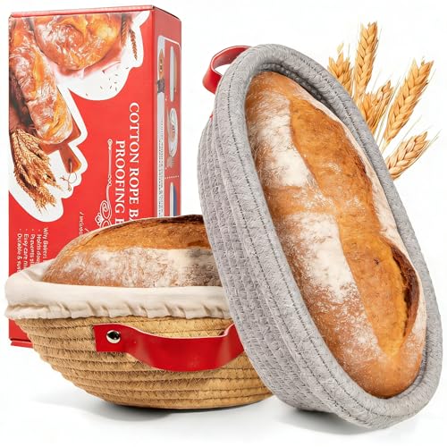Gärkörbchen- Sauerteig Brot Gärkorb Set – 23 cm Rund & 26 cm Oval mit Bezug & Deckel | Natursauerteig Gärkorb Starter-Set, Backzubehör, Handwerker-Backgeschenk für Frauen, Ehefrau, Mutter & Bäcker