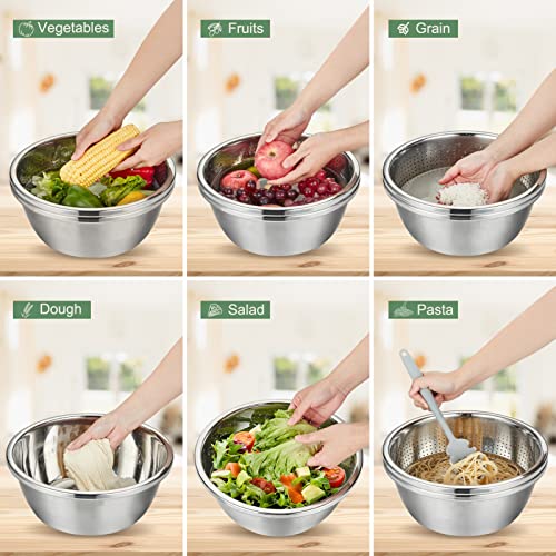 Strainer And Colander Set, 304 Stainless Steel Mixing Bowl For Kitchen, Heavy Duty 5-Qt Large Capacity For Washing Vegetables, Fruit And Rice, Mixing Salad #TOP6
