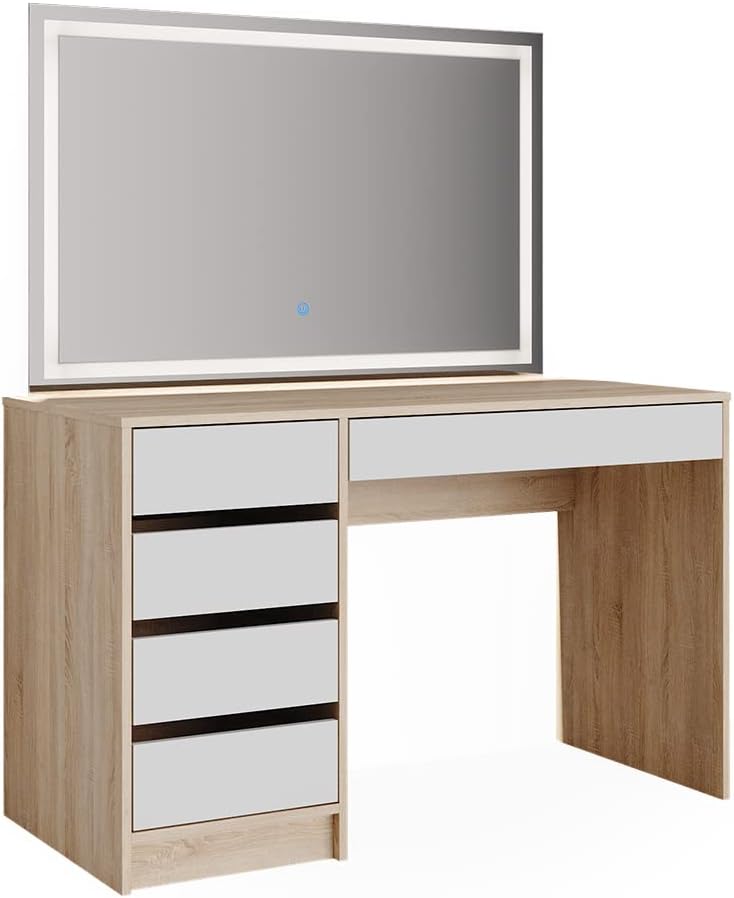 Coiffeuse Vicco Sherry, blanc brillant, avec miroir, éclairage LED