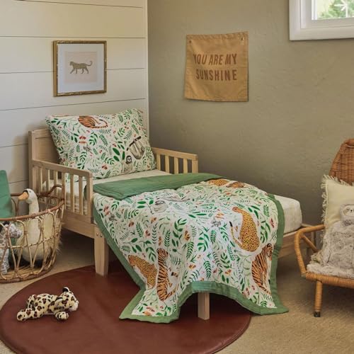 Image of Little Unicorn Toddler Bedding 3-Piece Set | Includes Comforter, Crib Sheet & Pillowcase | Soft & Breathable Muslin Fabric | for Convertible Cribs & Toddler Beds (Mighty Jungle)