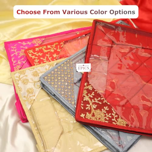 Image of Epics Brings Satin Embrodaiery Designed Saree Cover, Transparent saree cover clothes Cover with Stainless Steel Zip (10)