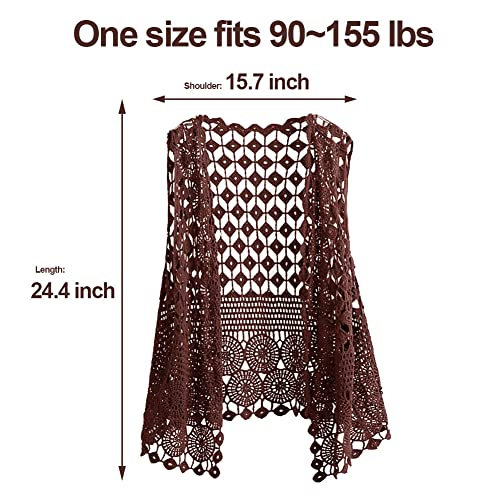 Image of Womens Floral Crochet Lace Boho Trim Sleeveless Open Front Vest Cardigan