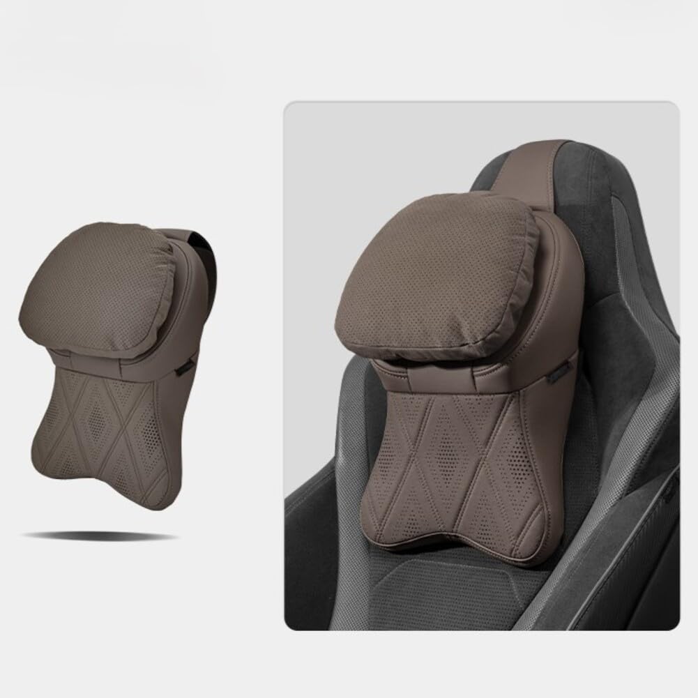 Coussin appuie-tête de voiture en mousse à mémoire de forme avec soutien ergonomique du cou, housse en daim souple et sangles réglables pour sièges de véhicule universels, beige