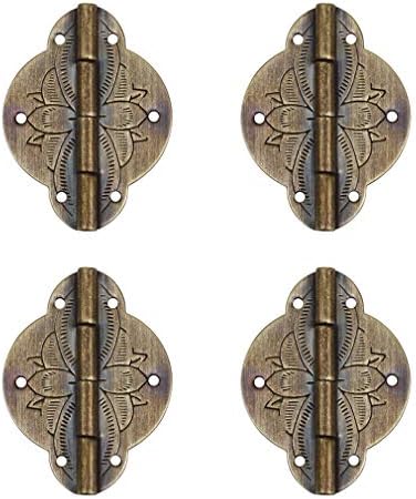Tiazza 4Pcs Antique Brass Small Hinges Furniture Cabinet Drawer Door Gift Box Jewelry Box Pure Copper Embossing Hinge
