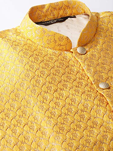 Image of SOJANYA (Since 1958 Men's Cotton Linen Maroon Kurta and White Pyjama with Mustard Cotton Nehru Jacket