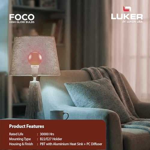 Image of LUKER JVLuker 0.5W LED Bulb B22 Base Energy Efficient Light 120 Degree Wide Beam Coverage High CRI Lights for Home and Office Indoor & Outdoor, 1 Year Warranty (Pack of 10, RED)
