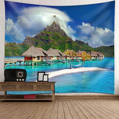 Tapisserie paysage de mer et montagnes 220x240cm pour décoration murale