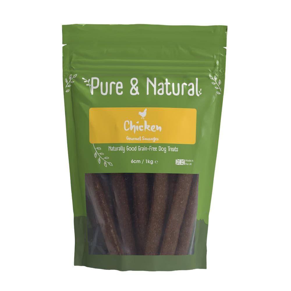 Pure & Natural Chicken Dog Sausages 1kg - 6cm High-Protein Grain-Free Meat Treats for Training & Rewards - Delicious Natural Hypoallergenic Snack - Made in Britain