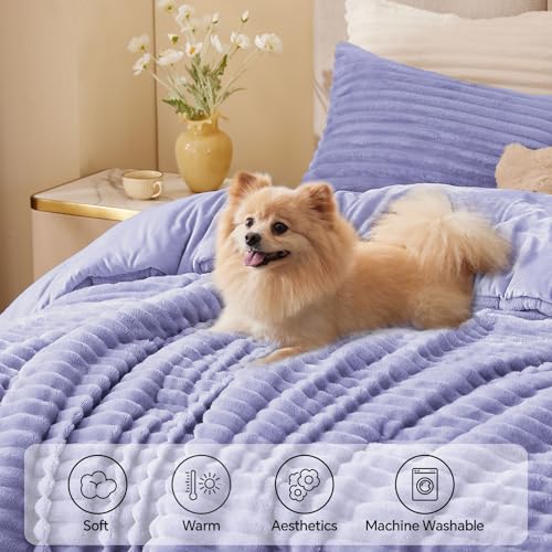 BEDELITE Fleece King Comforter Set -Super Soft & Warm Fluffy Lavender Bedding, Luxury Fuzzy Heavy Bed Set for Winter with 2 Pillow Cases