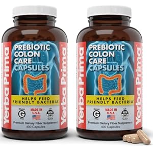 Yerba Prima Prebiotic Colon Care Capsules, 400 Caps (Pack of 2) – Five Forms of Dietary Fiber Supplement – Healthy…