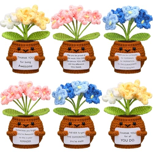 Wavwavw 6 Pcs Employee Appreciation Gifts Bulk Thank You Gifts for Team Coworkers Staff Positive Handmade Crochet Doll with Inspirational Card for Women Men Office EMS CNA(Forget Me Not)