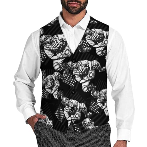 Baseball Catcher USA Flag Men's Suit Vests Business Formal Dress Vest V-Neck Waistcoat for Wedding Casual
