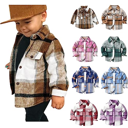 Kids Toddler Flannel Shirt Jacket Plaid Long Sleeve Lapel Button Down Shacket Baby Boys Girls Fall Shirt Coat Outwear