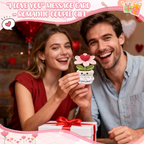 Gifts for Him Her Boyfriend Girlfriend - Crochet Flower with I Love You Message - Valentines , Engagement, Anniversary Wedding Birthday Gift for Wife, Husband, Couple, Fiancee-Father's Day Present - Image 5