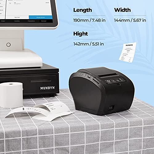 MUNBYN Thermodrucker 300mm/s WiFi Bondrucker Belegdrucker Quittungsdrucker Auto-Cut für Schublade, Büro, Restaurant - Hochgeschwindigkeits USB Ethernet (LAN), ESC/POS Eingestellt-EU【Schwarz】