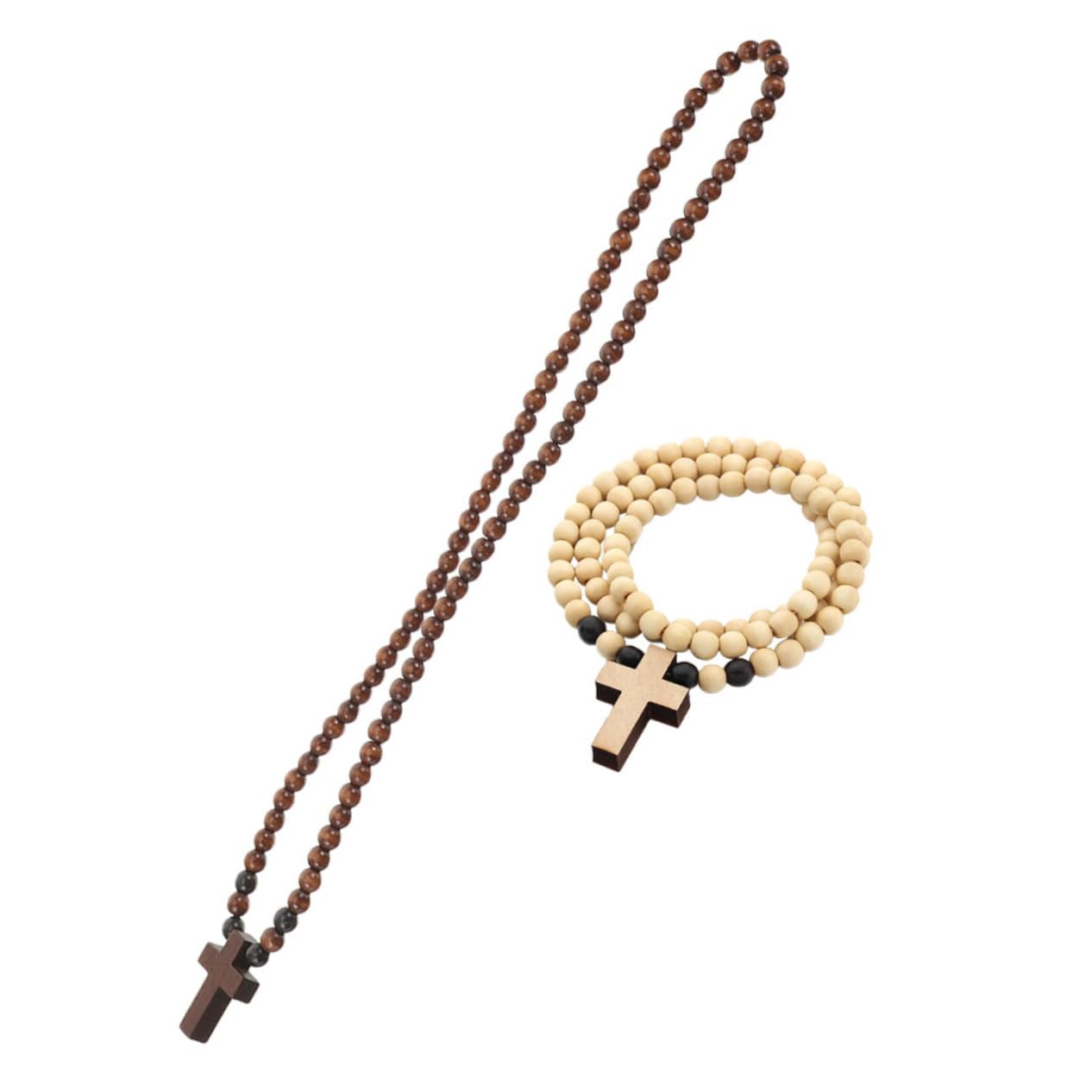 COLLBATH 2 Piezas Collar con una cruz Rosario collar con colgante de cruz collares de jesus para collar de jesus para hombre collar de cruz para de oración de madera