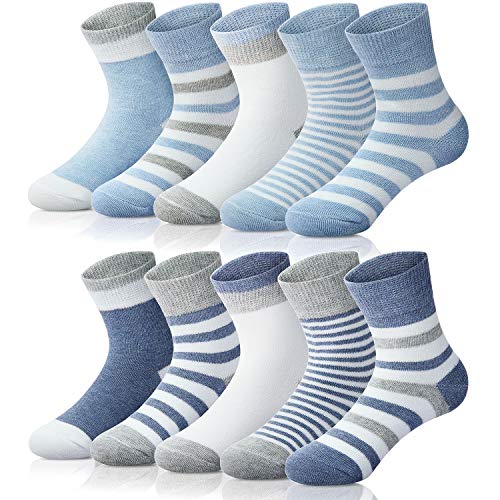 Adorel Calcetines Cortos Algodón para Niños Paquete de 10 Azul 28-31 (Tamaño del Fabricante XL)