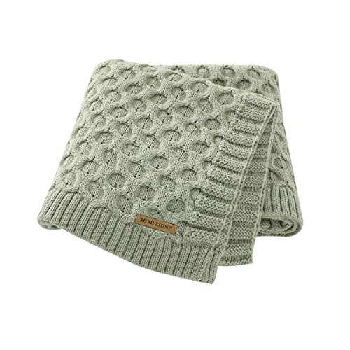 Image of LAWKUL Cable Knit Throw Baby Blanket Soft and Cozy Toddler Blanket Elegant Quilt for Newborn Boy and Girl Size 30x40 Inches Light Green