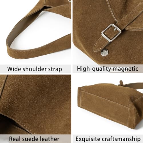Premium Suede Leather Tote Purses for Women Large Capacity Shoulder Handbag Suede Hobo Bag4