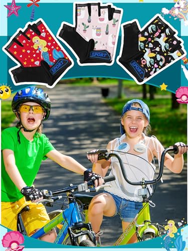 Image of Boao 3 Pairs Kids Half Finger Bike Gloves
