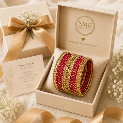 Image of NMII Non-Precious Metal with Base Metal and Zircon Gemstone Studded Ball Chain Linked Glossy Finished Silk thread Bangle set for Women and Girls