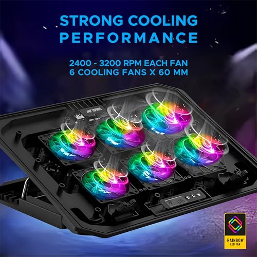 Image of Ant Esports NC210 Gaming Laptop Cooler for 10-15.6 Inch Laptops | Laptop Cooling Pad RGB with 6 Fans | Adjustable Height Stand | Dual USB Ports | High Speed Silent Notebook Cooling Pad