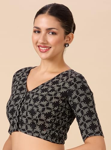 Image of Studio Shringaar Women Cotton Half Sleeve Printed Stretchable(Smocked)Readymade Saree Blouse