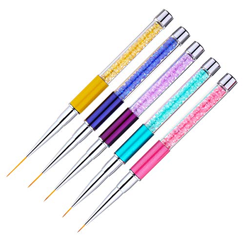 Waldd 5 Pieces Nail Brushes for Nail Art Nail Design Brush Nail Art Pens Nail Art Liner Brushes Nail Dotting Painting Drawing Pen Set 7/9/11/14/19 mm