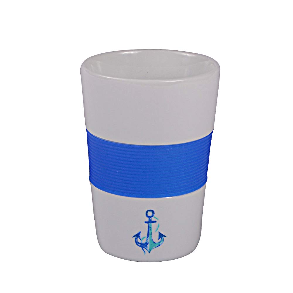Anemoss Çapa Seramik Mug Silikon Bantl Beyaz-Mavi
