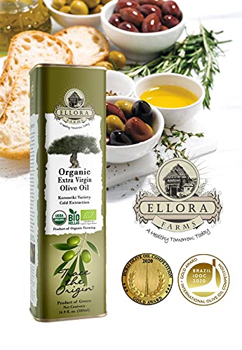 Ellora Farms, Award Winning Usda Organic And Certified Pdo Greek Extra Virgin Olive Oil, Rich In Polyphenols, First Cold-Press, Single Estate, 1 Tin Of 500 Ml Each , Pack Of 2 #TOP4