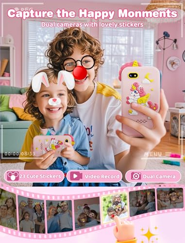 Kikidex Kids Smart Phone for Girls, Perfect Christmas Birthday Gifts for 3-10 Year Old Kids, Touchscreen Learning Play Toy Smartphone with Dual Camera, Puzzle Game, Music Player (Pink) - Image 4