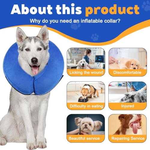 1 Stück Halskrause Hund & Katze, Hundekragen Leckschutz, aufblasbarer Halskragen weich nach OP und Kastration, Schutzkragen, Kragen für Hunde und Katzen,Schutzkragen Hund mit Verstellbarer Schnalle